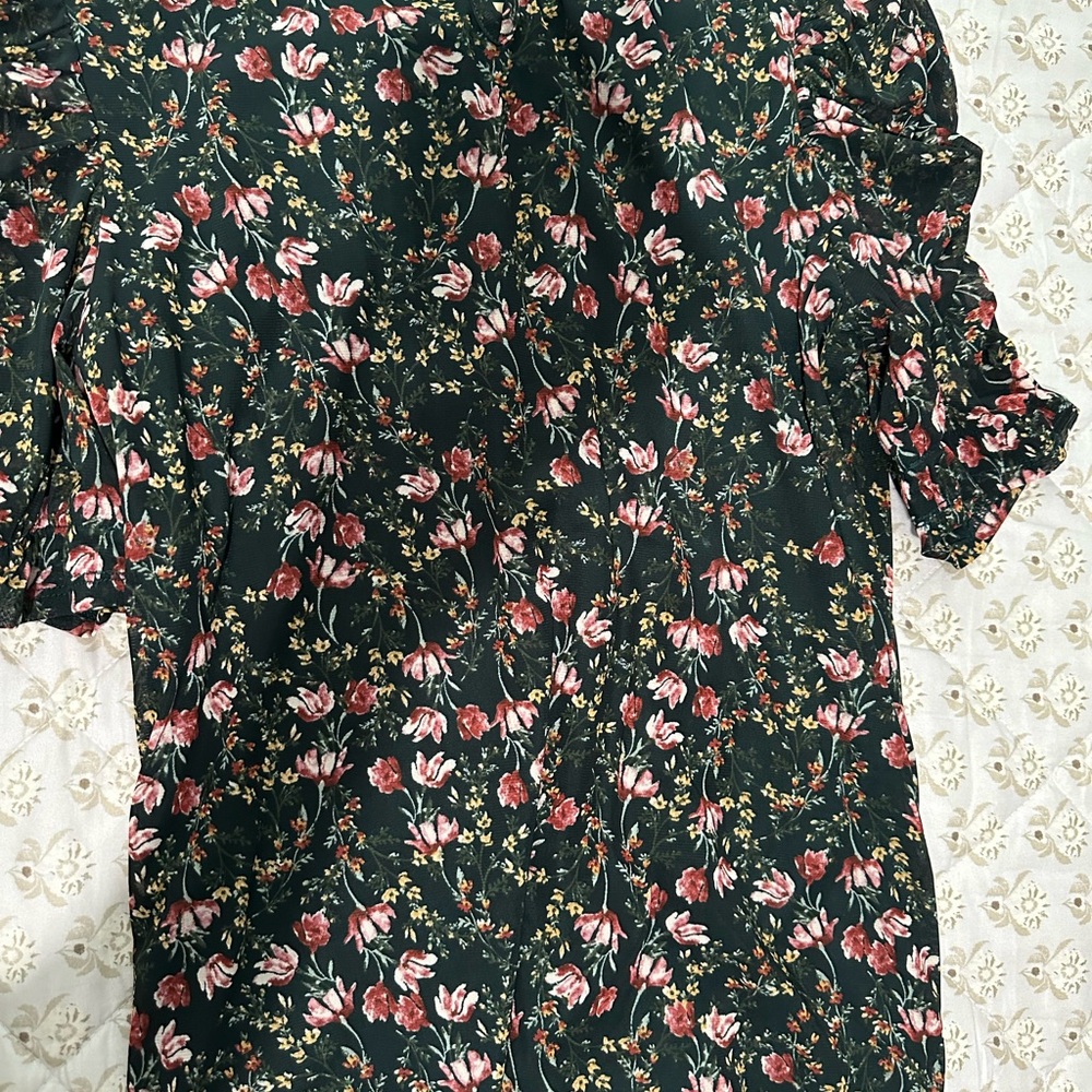Sara Michelle Green Blouse with Pink Floral Pattern